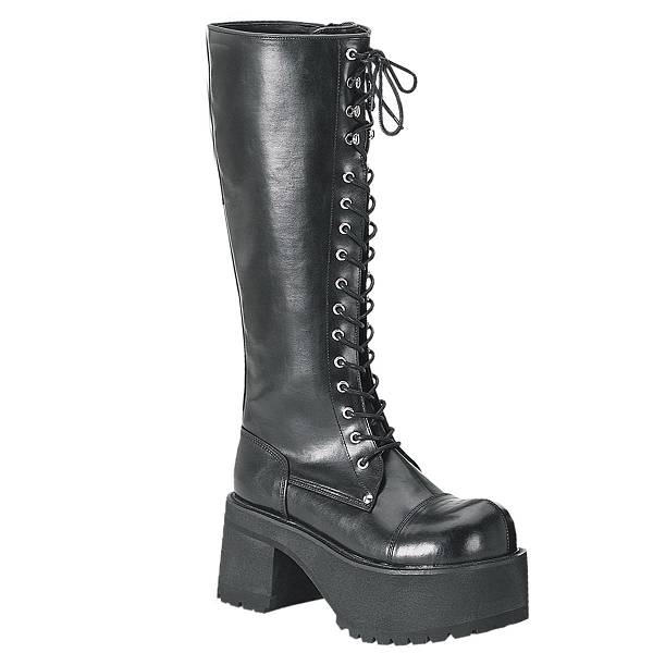 Demonia Men's Ranger-302 Knee High Platform Boots - Black Vegan Leather D9267-53US Clearance